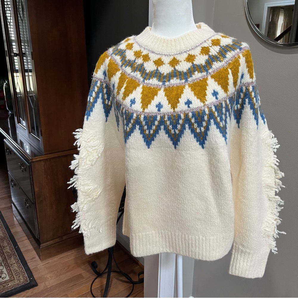 Anthropologie Greylin Glenna Fair Isle Fringed Sweater